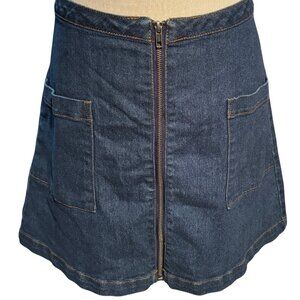 Refuge Denim A-Line Mini Skirt Large Stretch Front Zip Y2K 90s